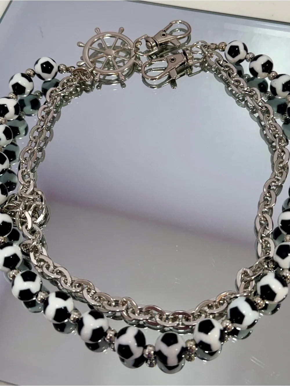 New Soccer & Silver Double Bag Chain 18 inches
